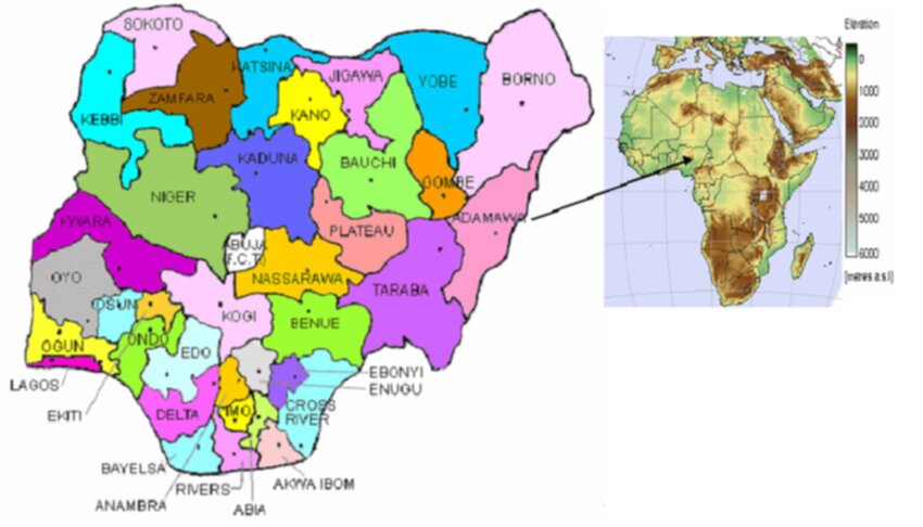 Mappa dei 36 stati della Nigeria