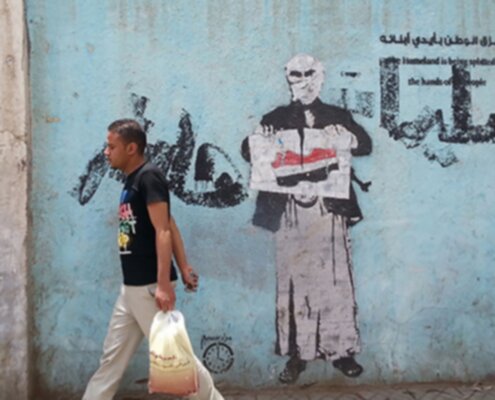 Graffiti di Murad Subay sui muri di Sana'a